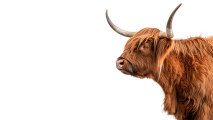 Highland cattle cow side profile portrait long hair horns isolated on transparent background © novoradova-png