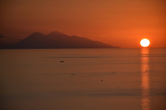 The natural beauty of sunset from Sylvia Hill, Labuan Bajo, East Nusa Tenggara, Indonesia, beautiful view, sunset from the edge of the sea