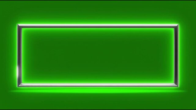 Green Neon Light Pulsing Around Metallic Rectangle Frame Animation