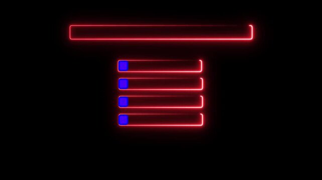 Interface elements rendered in neon red and blue light feature a horizontal status bar and multiple progress indicators stacked vertically to highlight system activation or digital dashboard.