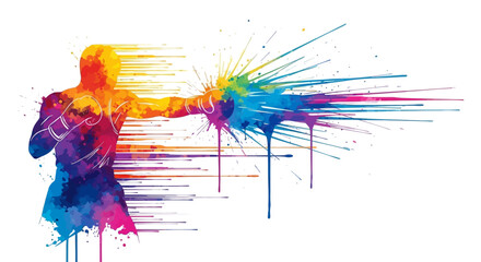 Fototapeta premium Abstract Watercolor Boxer Punching with Vibrant Rainbow Paint Splatter