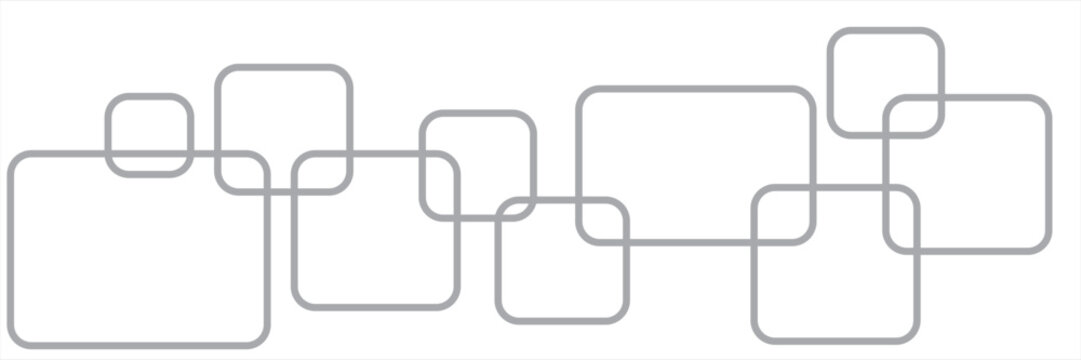 Abstract background banner with grey rounded overlapping squares and rectangles line art