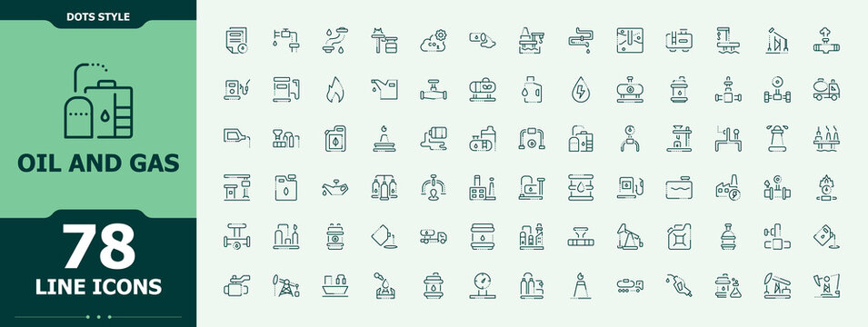 Oil and gas icon collection. Minimal icons set. Included refinery, power, oil, gas, fuel, petroleum. Editable stroke collections. Fuel modern icon set.