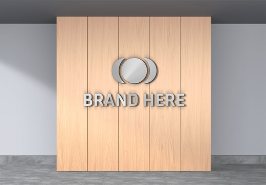3D Logo and Office Reception Signage Mockup on Wooden Wall
