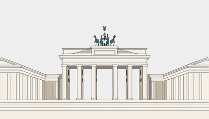 Minimalist illustration of the Brandenburg Gate in Berlin, Germany, showcasing its neoclassical architecture and iconic quadriga sculpture. © Note