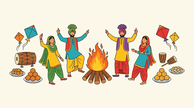 People joyfully dance around a bonfire during a vibrant cultural celebration