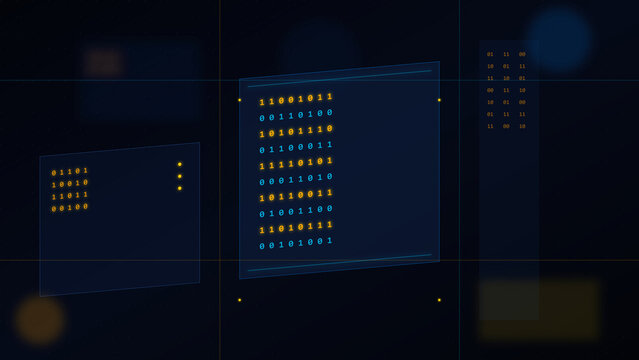 Digital binary code data stream on dark background