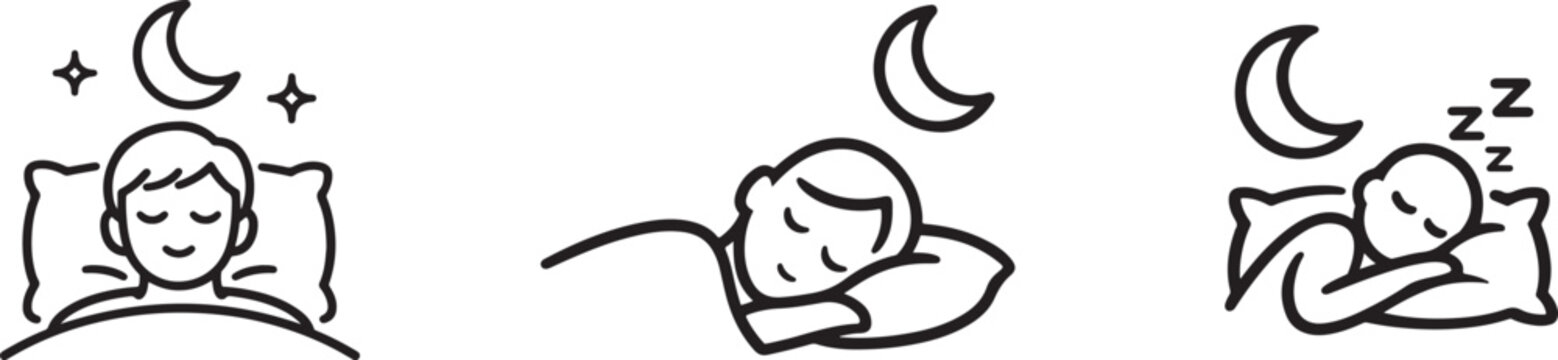   Bedtime routine and relaxation icon set with comfort, deep sleep, nighttime, and wellness symbols.
