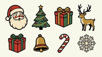 Festive Christmas icons including Santa Claus, reindeer and gifts © garden