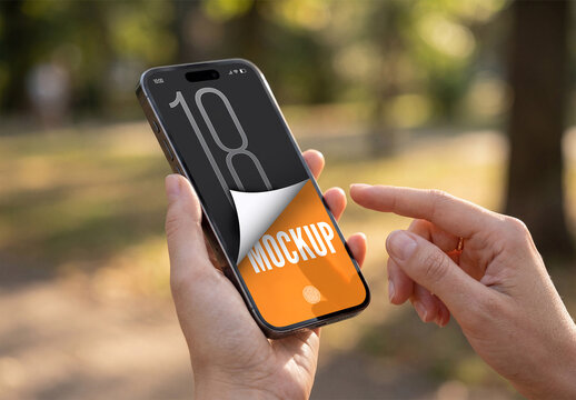 Smartphone Screen Mockup in Hands with Page Curl Effect