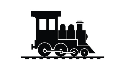 Vintage steam locomotive on tracks black and white silhouette © MDRAYHAN