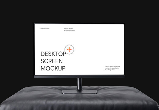 Desktop Monitor Mockup on Leather Cushion