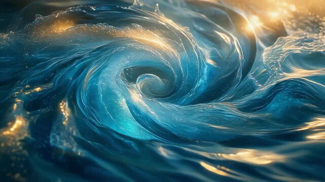 Close-up of a dynamic swirling water vortex with splashes and light reflections