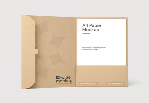 Open A4 Folder Mockup with Paper Documents