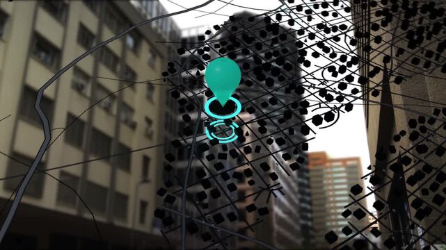 Target centering starting teal pin pulsing rings showing key drawing route upward locking target