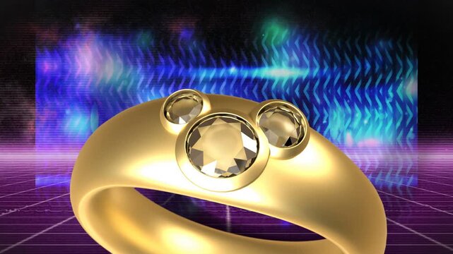 On start ring rotating and tilting while camera arcing, blue waves pulsing to showcase facets