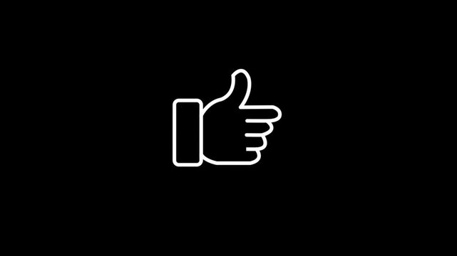 Outlined animated thumbs-up icon with shining lines on white background. Light, cheerful design expressing approval, support, or positive feedback in a clean, modern style.