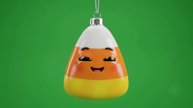 Cute candy corn decoration with a smiling cartoon face in a looping Halloween chroma animation