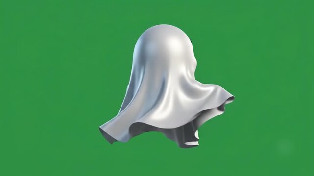 Soft fabric ghost with a happy smile gently spinning in a seamless Halloween chroma key animation