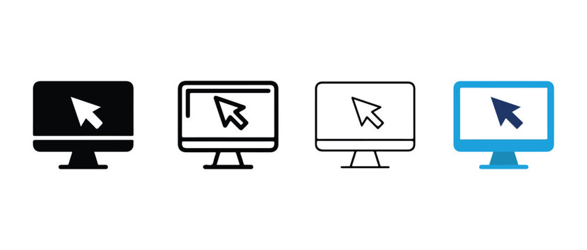 computer monitors with cursor icons on screens in black white and blue on white background  computer icons