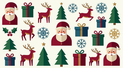 Festive Christmas pattern featuring Santa Claus reindeer gifts and snowflakes © rejeki
