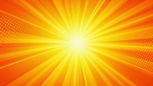 Bright yellow and orange sunburst background with radiating light rays