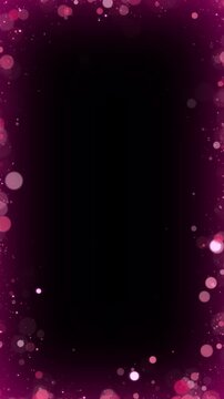 pink stars ,glitter particles and bokeh lights border frame isolated alpha channel animation, valentine, new year and christmas, vertical social media motion design element