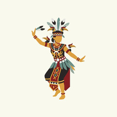 Vector illustration of a traditional Dayak dancer performing in ceremonial attire © rio