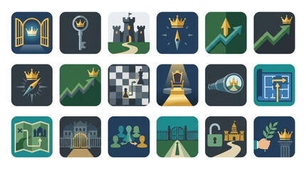 Collection of Chess Themed Icons Representing Strategy and Success. © To