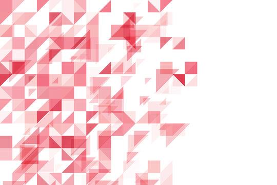 Abstract geometric pattern with red and pink triangles and squares on a white background surface