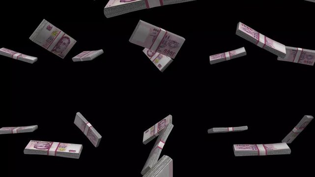 Singapore Money, Singapore Dollar Banknotes Falling On Black Background, SGD Polymer Currency Stacks Dark Cinematic, 4K