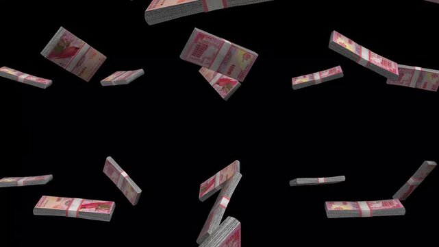 Bermuda Money, Bermudian Dollar Banknotes Falling On Black Background, BMD Polymer Currency Stacks Dark Cinematic, 4K