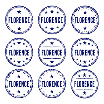 Florence stamp set. Seal set with city name on a white background