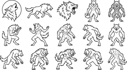 Obraz premium Halloween vector bundle diverse werewolf illustrations for spooky designs halloween graphics