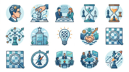 Chess Strategy and Business Concepts Icon Set. © To