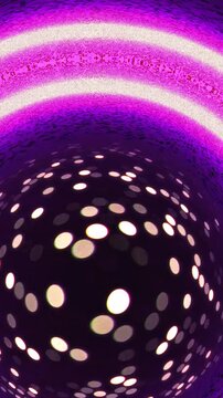Festive purple neon bokeh lights trail along a swirling cosmic tunnel axis in a vertical layout optimized for mobile screens and music video stories