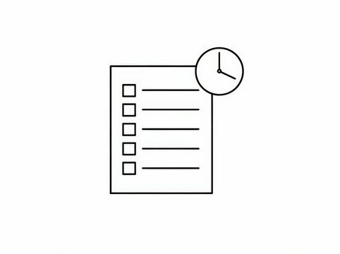 A checklist with five items depicted alongside a clock, symbolizing time management and task completion.