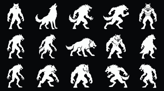 Halloween vector bundle diverse werewolf illustrations for spooky designs halloween graphics