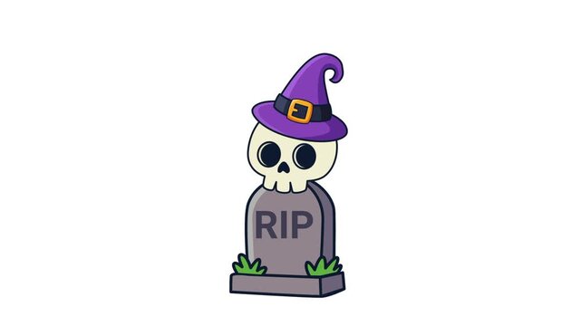 Cute halloween skull tombstone with red glowing eyes.