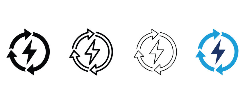 Lightning bolt with arrows in a circle for energy and recycling concepts  business and technology symbols