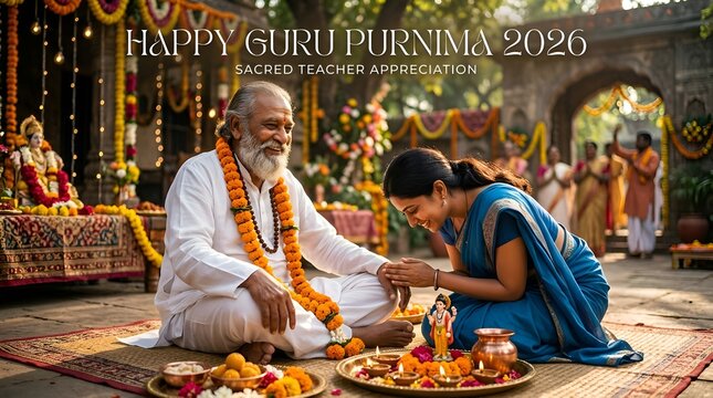 Guru Purnima Celebration: Devotee Bows to Elderly Guru, Offering Blessings