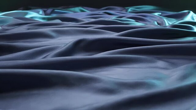 Flowing, lustrous fabric with smooth waves in deep blues and teals