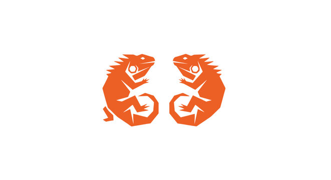 Two orange lizard silhouettes facing each other.
