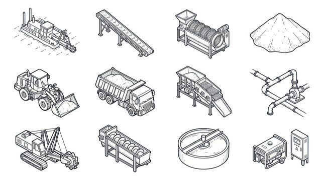 Collection of Industrial Machinery and Equipment Illustrations.