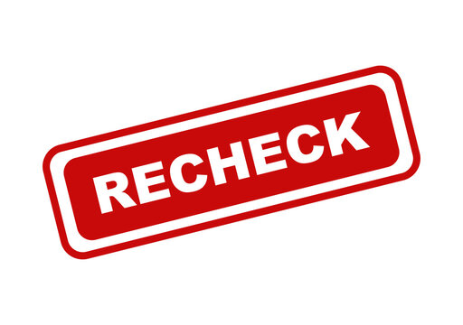 Red rectangular rubber stamp with the word recheck written in white capital letters on a simple flat design style isolated on transparent background