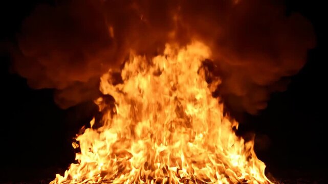 Intense Fire Explosion with Bright Flames and Smoke Effects.