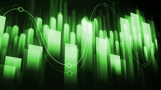 Abstract business chart with glowing bars and a flowing line animation, Financial data growth and market trends