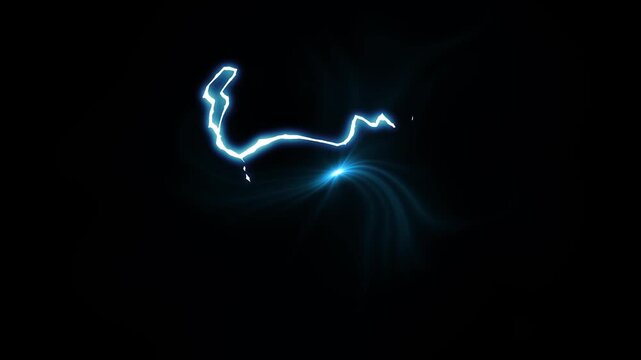 4K Animated blue electric energy bolt glowing on black background electricity lightning glow, cartoon lightning energy burst flash fx animation, glowing blue plasma arcs