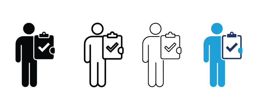 stick figures holding clipboard with checkmark  business concept icons