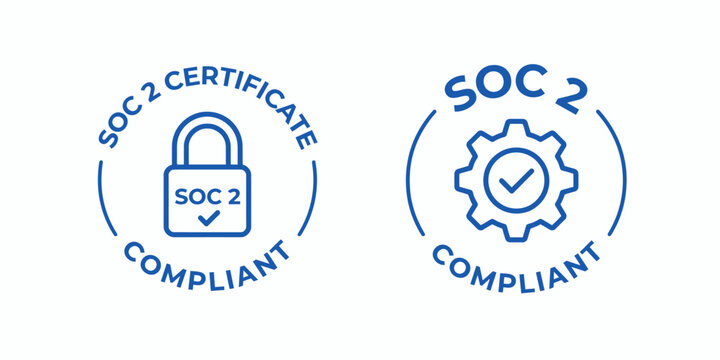 SOC 2 certificate compliant blue icons with lock and gear symbols